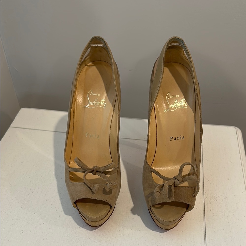 Christian Louboutin Tan High Heel Peep-Toe Heels